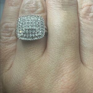 Diamond Cushion Statement Ring in Sterling Silver size 7